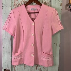 Vintage women’s Pablo collection sz 12 pink button down lace trim blazer